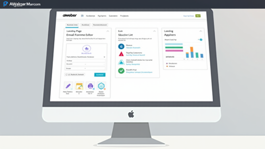 Aweber dashboard showing landing page builder, subscriber list, and campaign setup in email marketing software.